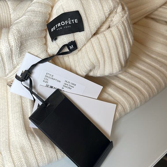 Retrofete Jane Long Sleeve Wool Cashmere Faux Fur White Mini Dress Size Medium - Picture 8 of 9